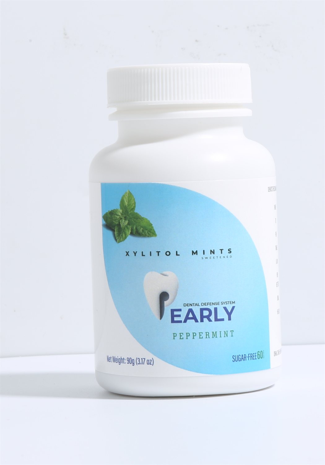 Pearly xylitol peppermint mints, 90g bottle, sugar-free dental defense system